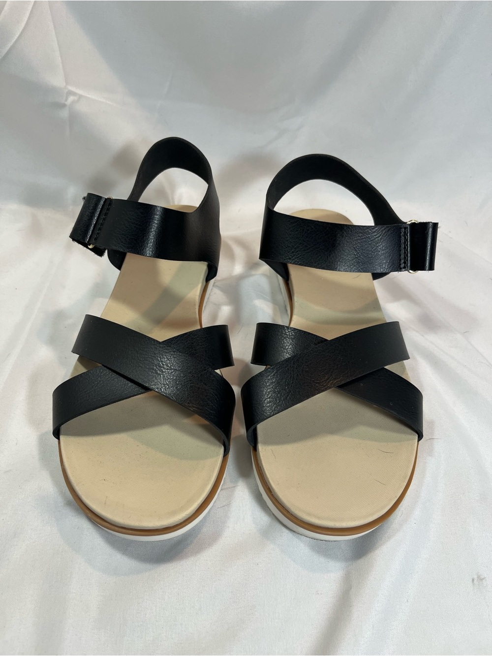 Time and Tru Black Crisscross Ankle Strap Sandals